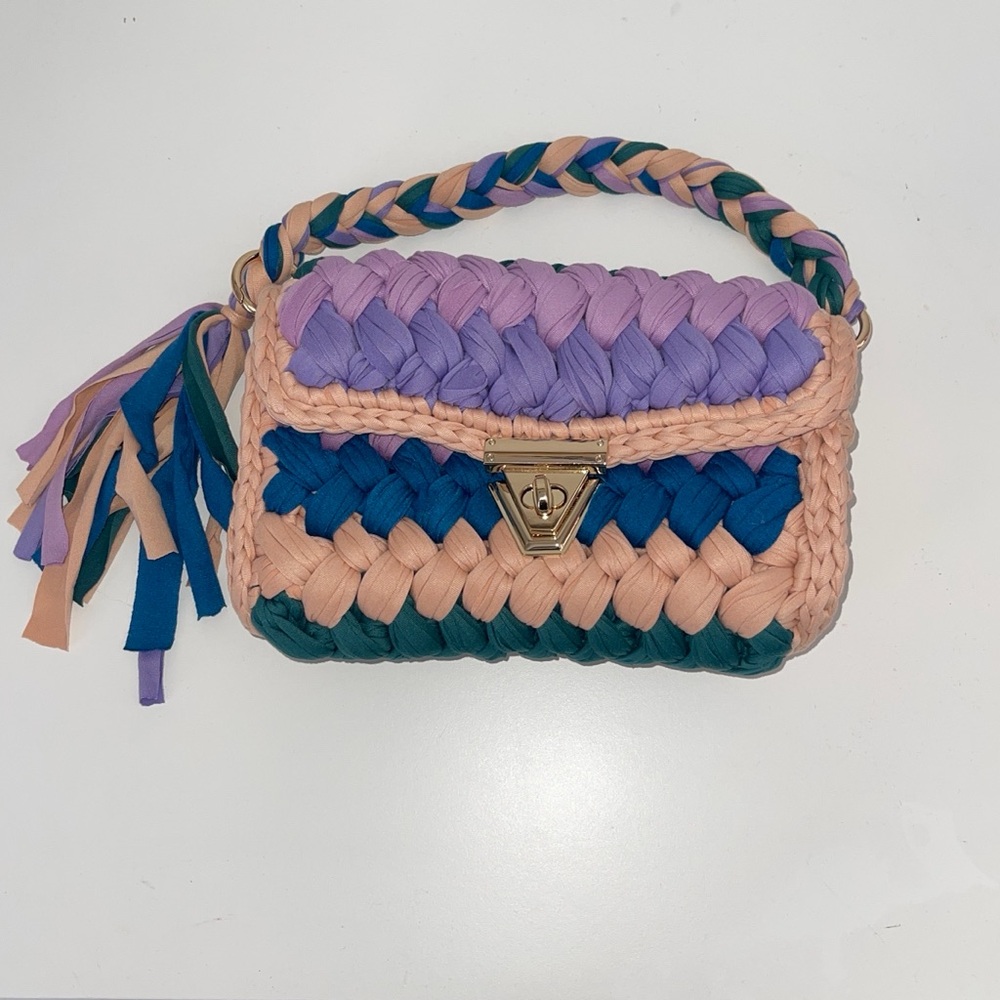 Chic Woven Mini Bag in Peach, Purple, and Teal from Italy lOC is 25